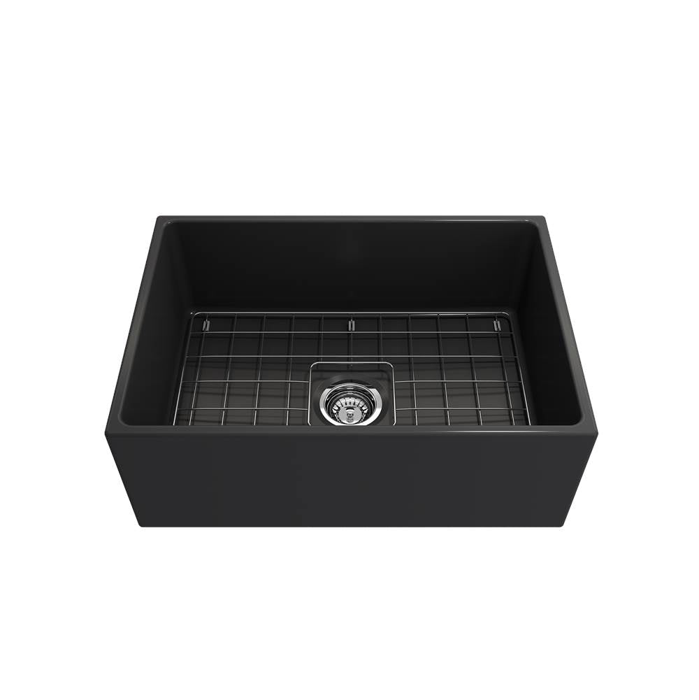 Contempo Apron Front Fireclay 27 in. Single Bowl Kitchen Sink with Protective Bottom Grid and Strainer in White