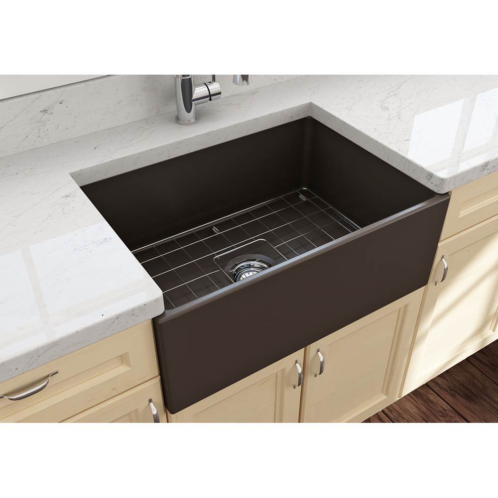 Contempo Apron Front Fireclay 27 in. Single Bowl Kitchen Sink with Protective Bottom Grid and Strainer in White
