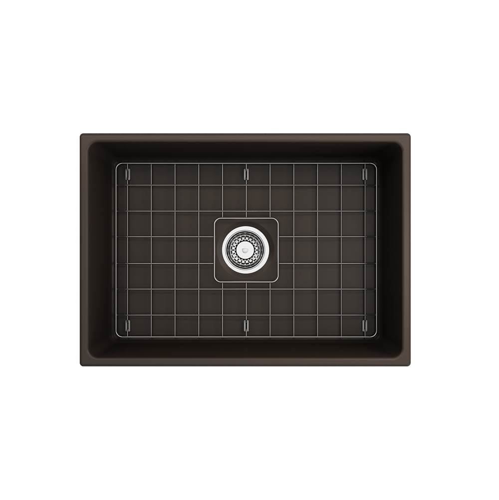 Contempo Apron Front Fireclay 27 in. Single Bowl Kitchen Sink with Protective Bottom Grid and Strainer in White