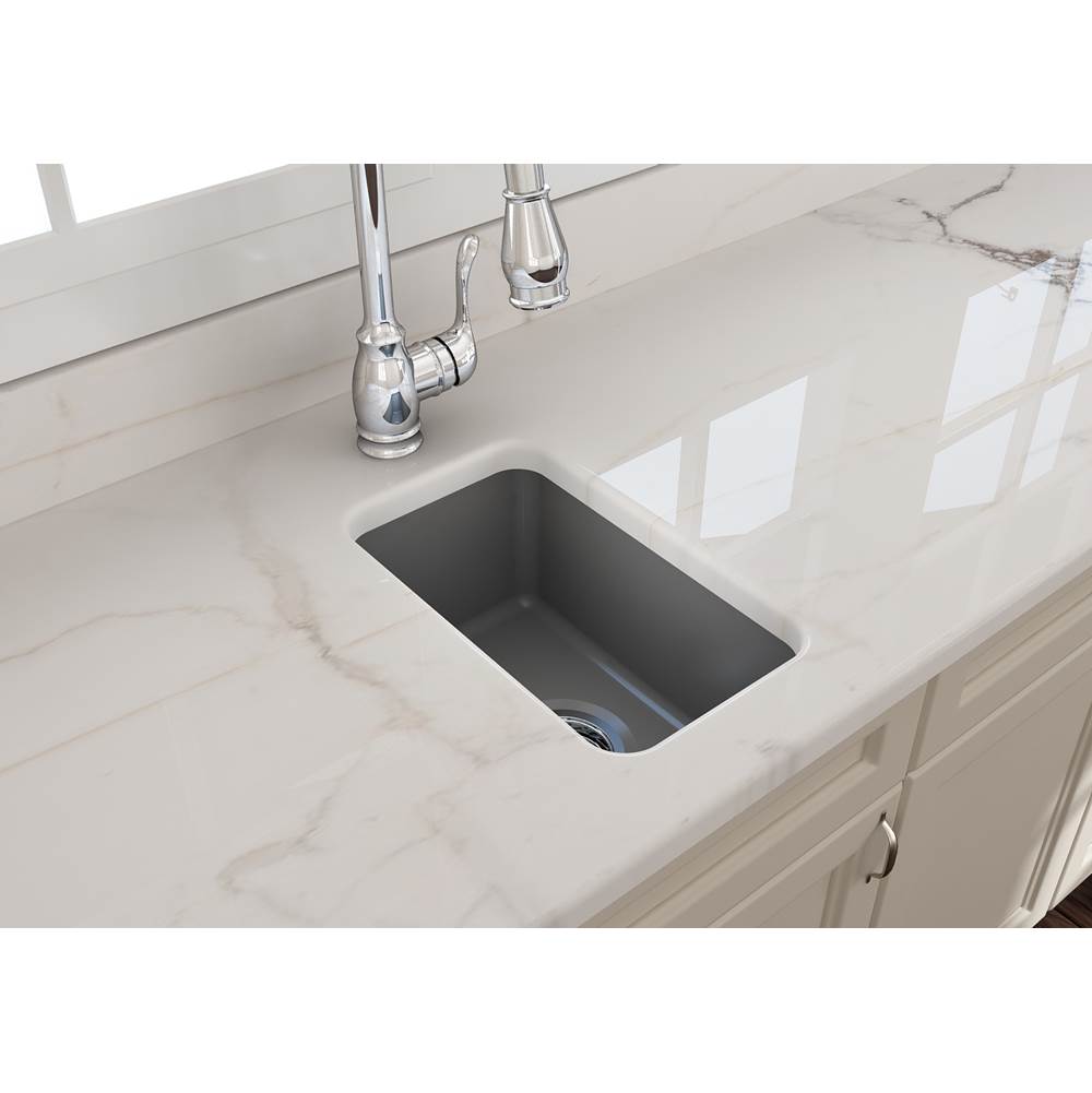 Sotto Dual-mount Fireclay 12 in. Single Bowl Bar Sink with Strainer in Matte Dark Gray