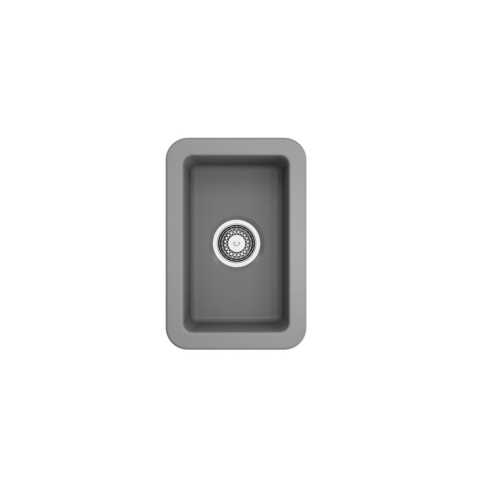 Sotto Dual-mount Fireclay 12 in. Single Bowl Bar Sink with Strainer in Matte Dark Gray