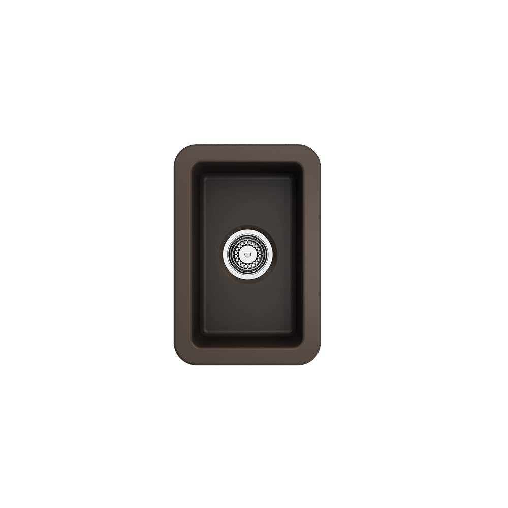 Sotto Dual-mount Fireclay 12 in. Single Bowl Bar Sink with Strainer in Matte Dark Gray