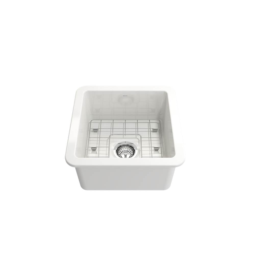 Sotto Dual-mount Fireclay 18 in. Single Bowl Bar Sink with Protective Bottom Grid and Strainer in White