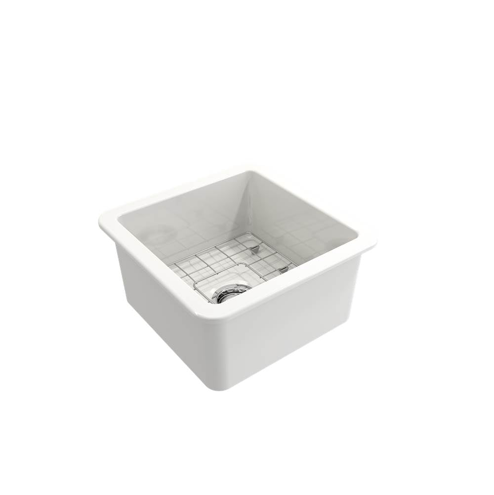 Sotto Dual-mount Fireclay 18 in. Single Bowl Bar Sink with Protective Bottom Grid and Strainer in White