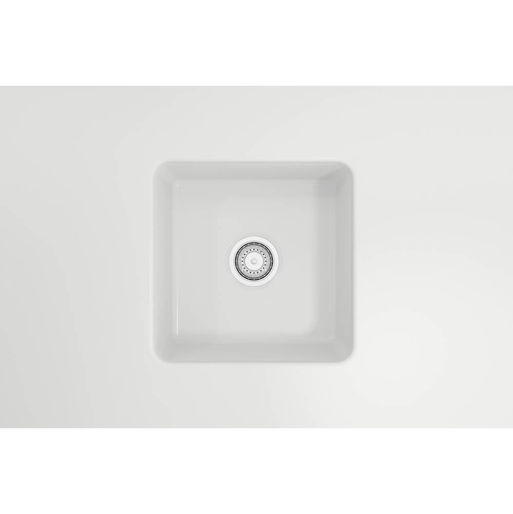 Sotto Dual-mount Fireclay 18 in. Single Bowl Bar Sink with Protective Bottom Grid and Strainer in White