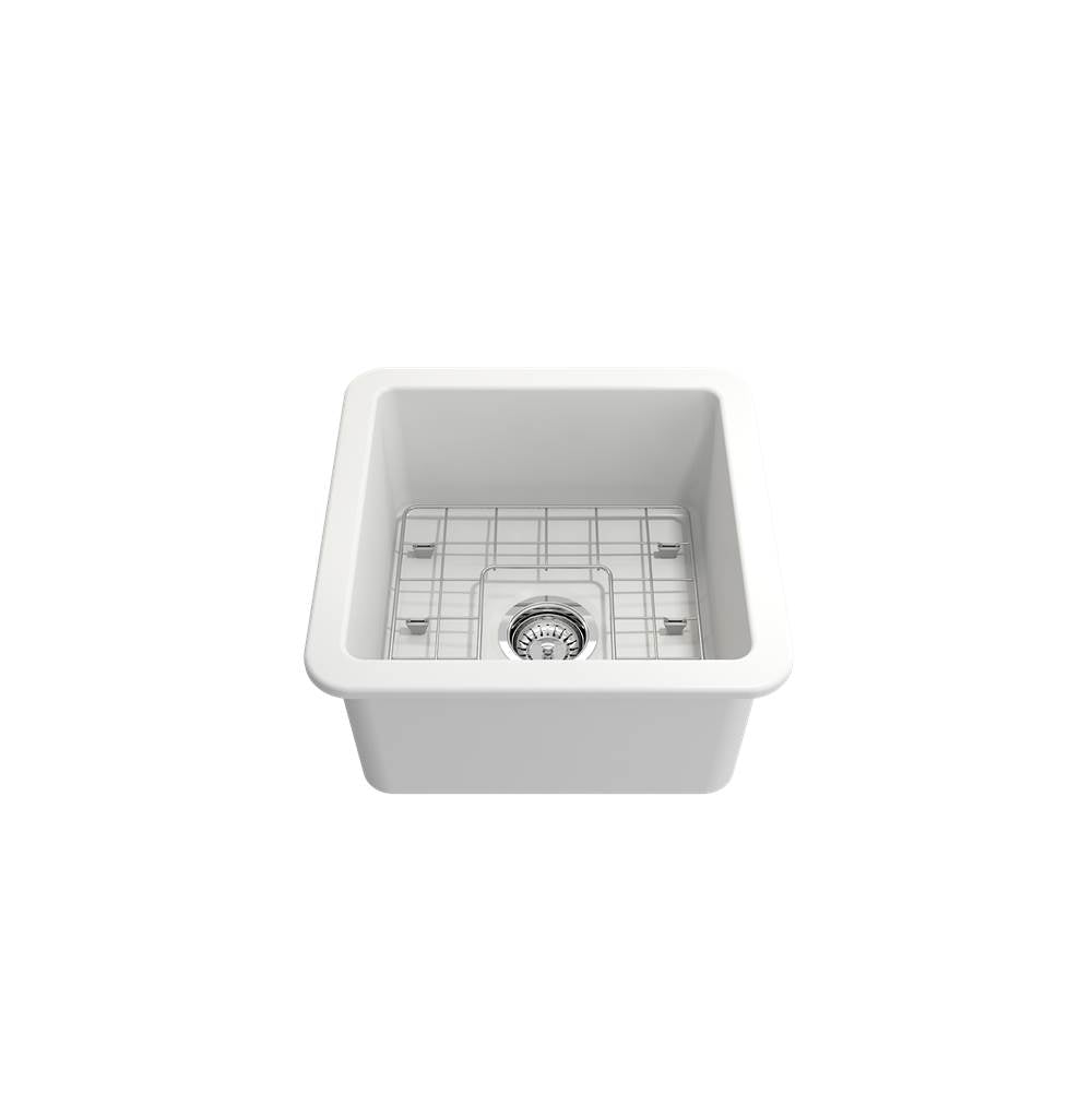 Sotto Dual-mount Fireclay 18 in. Single Bowl Bar Sink with Protective Bottom Grid and Strainer in White