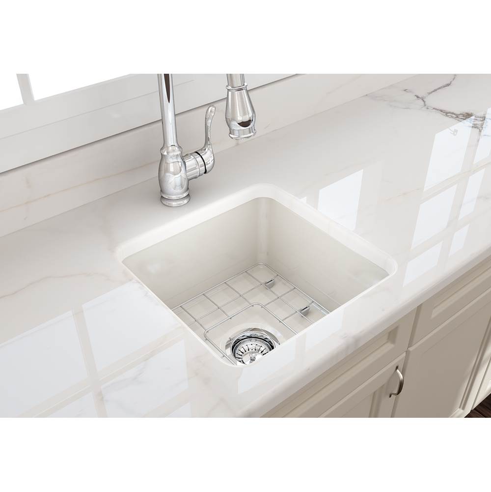 Sotto Dual-mount Fireclay 18 in. Single Bowl Bar Sink with Protective Bottom Grid and Strainer in White