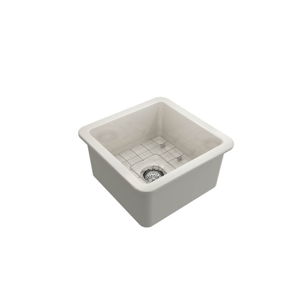 Sotto Dual-mount Fireclay 18 in. Single Bowl Bar Sink with Protective Bottom Grid and Strainer in White