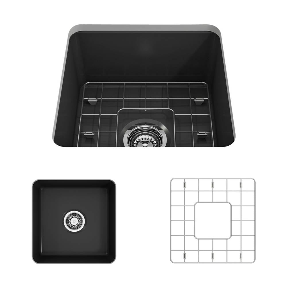 BOCCHI - Sotto Dual-mount Fireclay 18 in. Single Bowl Bar Sink with Protective Bottom Grid and Strainer in Matte Dark Gray - Matte Dark Gray