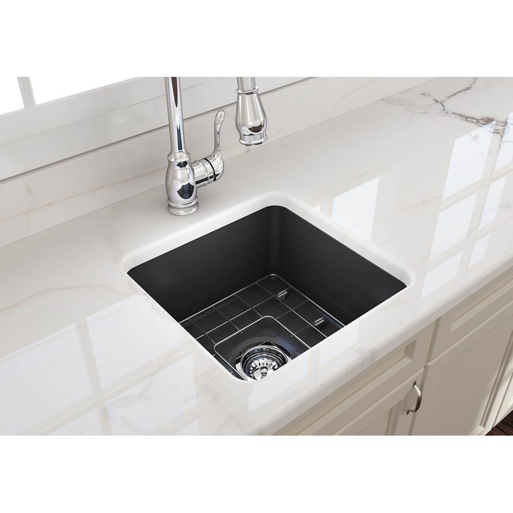 Sotto Dual-mount Fireclay 18 in. Single Bowl Bar Sink with Protective Bottom Grid and Strainer in White