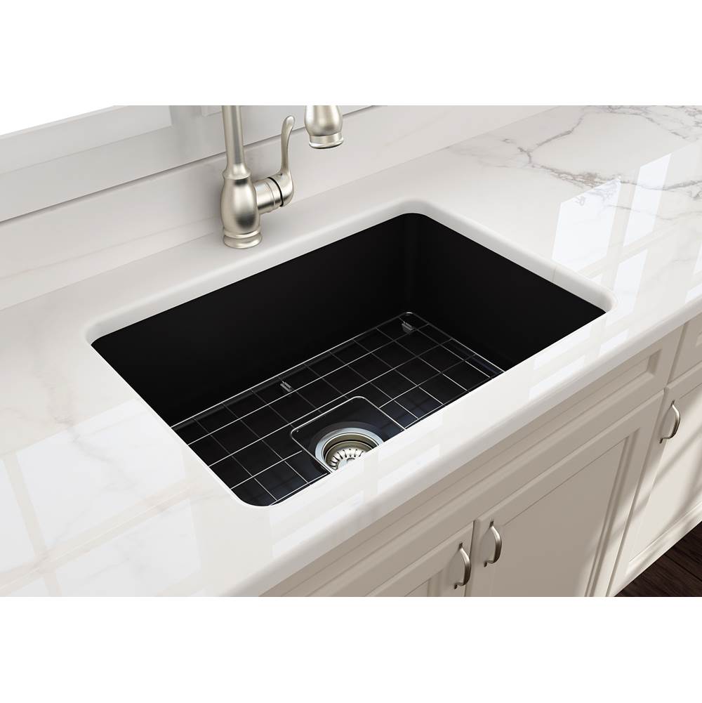 Sotto Dual-mount Fireclay 27 in. Single Bowl Kitchen Sink with Protective Bottom Grid and Strainer in White