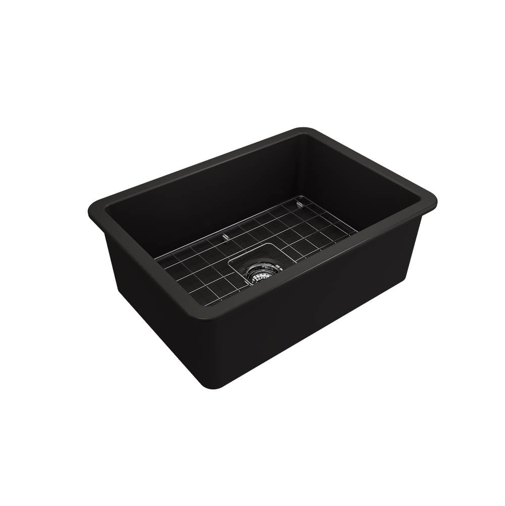 Sotto Dual-mount Fireclay 27 in. Single Bowl Kitchen Sink with Protective Bottom Grid and Strainer in White
