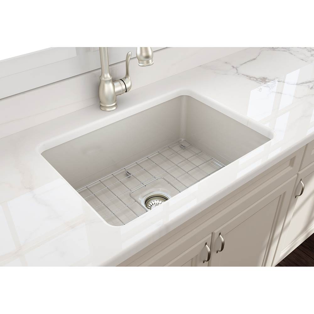 Sotto Dual-mount Fireclay 27 in. Single Bowl Kitchen Sink with Protective Bottom Grid and Strainer in White