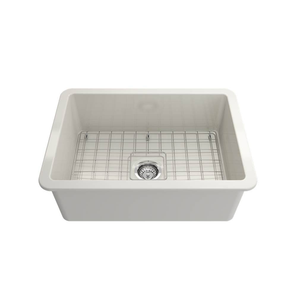 Sotto Dual-mount Fireclay 27 in. Single Bowl Kitchen Sink with Protective Bottom Grid and Strainer in White