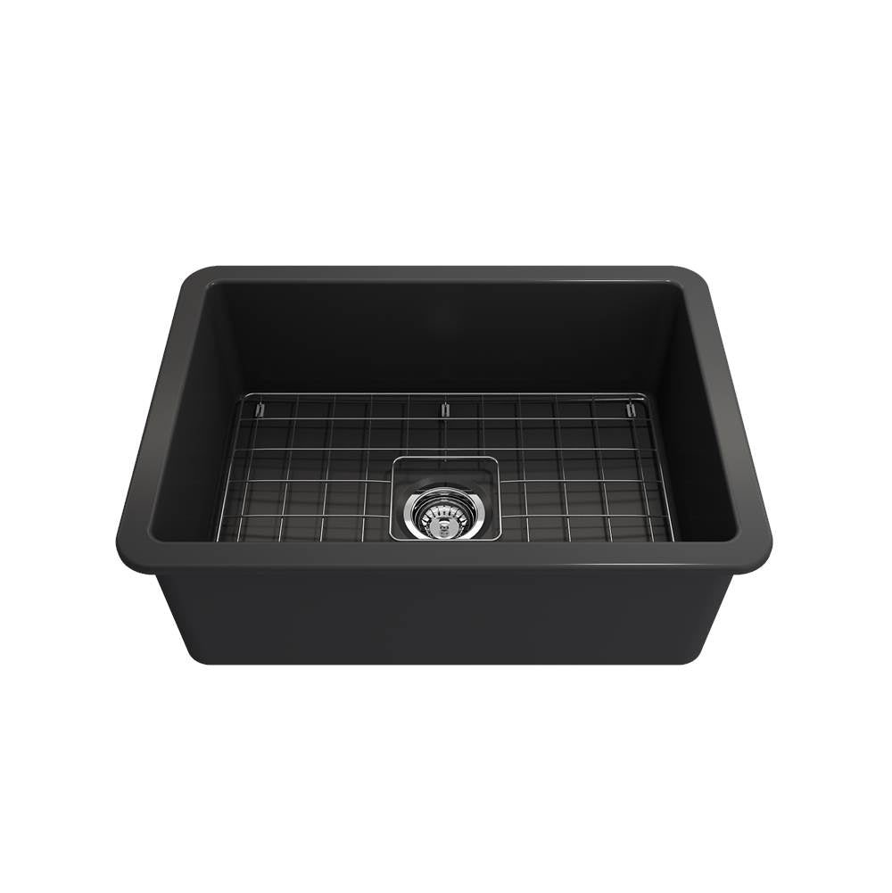 Sotto Dual-mount Fireclay 27 in. Single Bowl Kitchen Sink with Protective Bottom Grid and Strainer in White