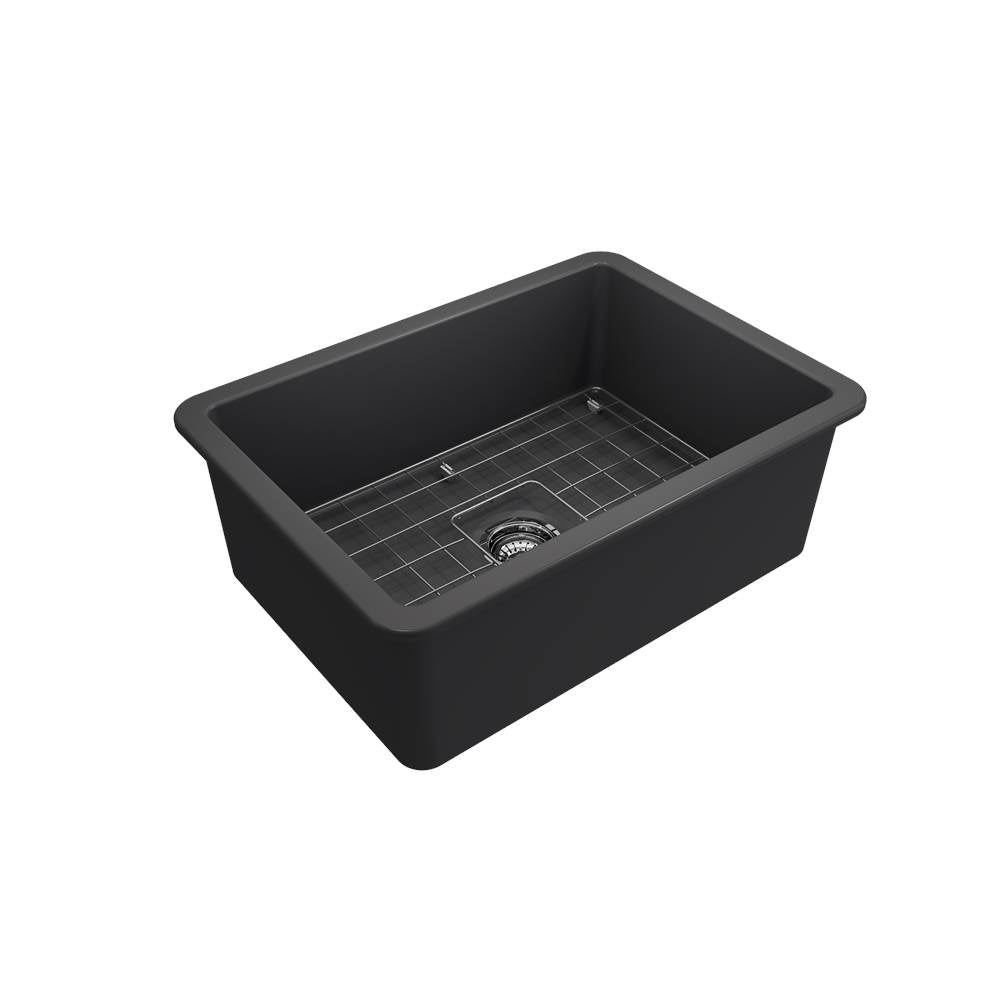 Sotto Dual-mount Fireclay 27 in. Single Bowl Kitchen Sink with Protective Bottom Grid and Strainer in White