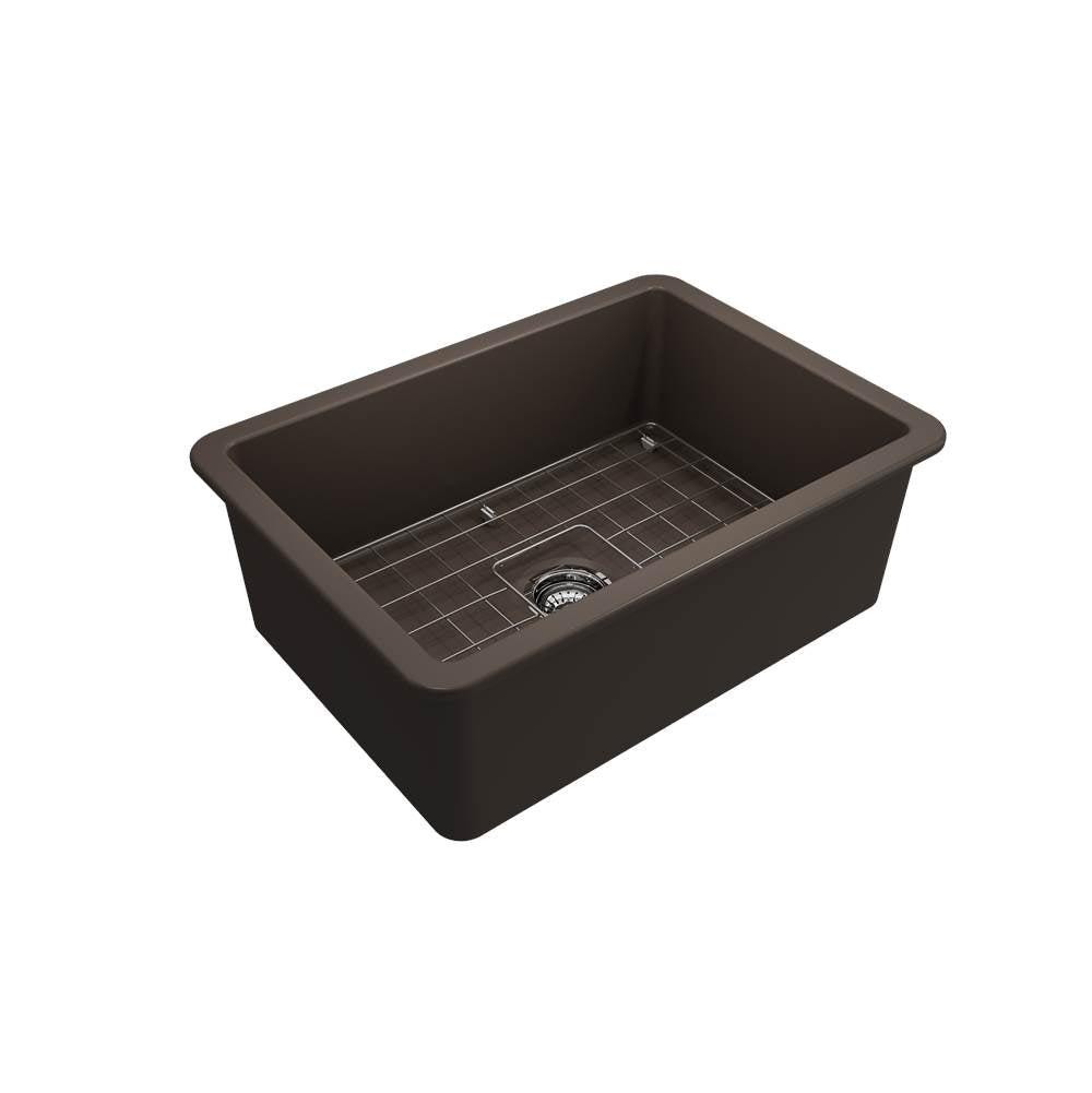 Sotto Dual-mount Fireclay 27 in. Single Bowl Kitchen Sink with Protective Bottom Grid and Strainer in White