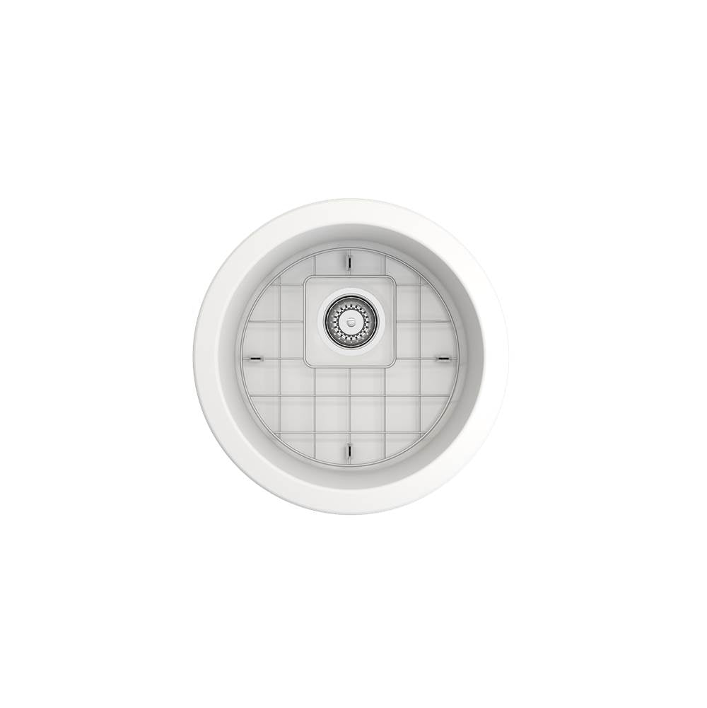 Sotto Round Dual-mount Fireclay 18.5 in. Single Bowl Bar Sink with Protective Bottom Grid and Strainer in White
