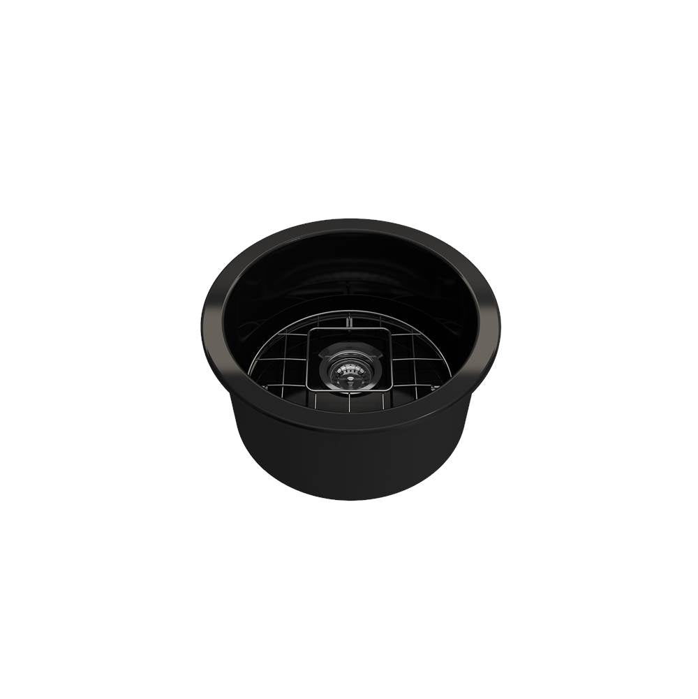 Sotto Round Dual-mount Fireclay 18.5 in. Single Bowl Bar Sink with Protective Bottom Grid and Strainer in White