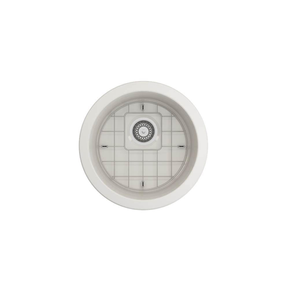 Sotto Round Dual-mount Fireclay 18.5 in. Single Bowl Bar Sink with Protective Bottom Grid and Strainer in White