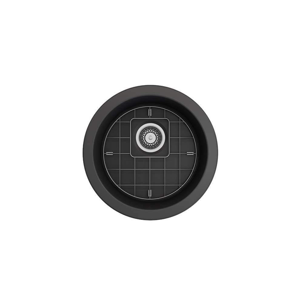 Sotto Round Dual-mount Fireclay 18.5 in. Single Bowl Bar Sink with Protective Bottom Grid and Strainer in White