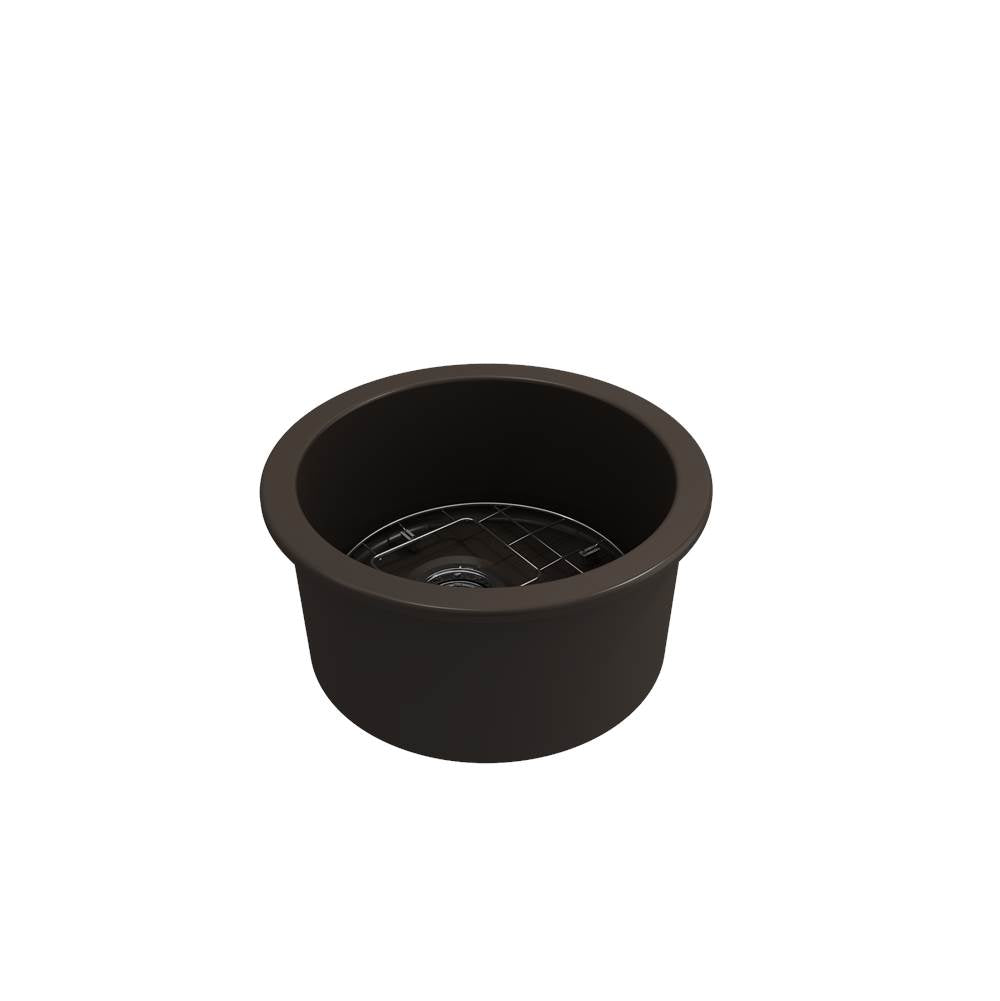 Sotto Round Dual-mount Fireclay 18.5 in. Single Bowl Bar Sink with Protective Bottom Grid and Strainer in White