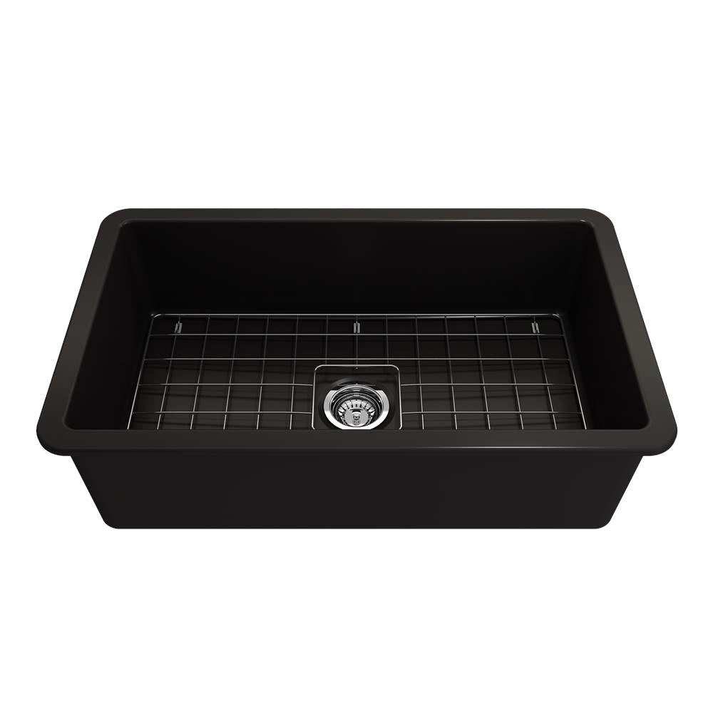 Sotto Dual-mount Fireclay 32 in. Single Bowl Kitchen Sink with Protective Bottom Grid and Strainer in White