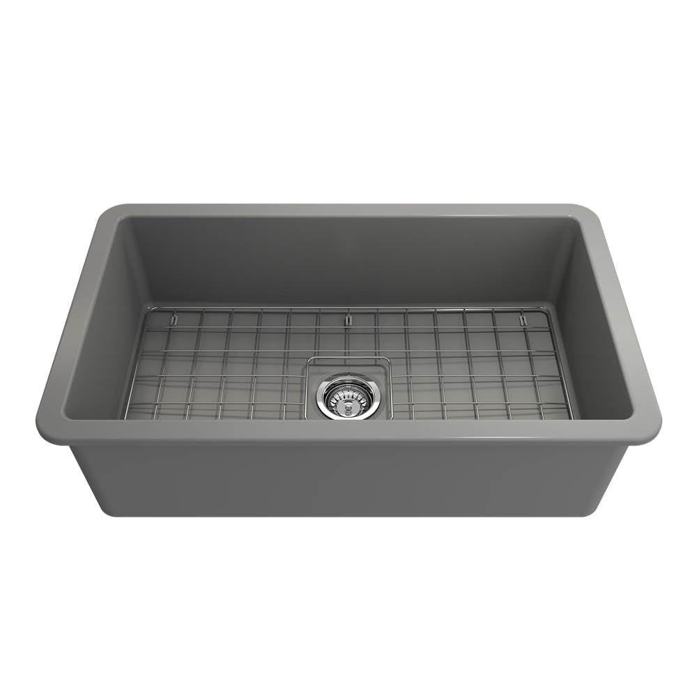 Sotto Dual-mount Fireclay 32 in. Single Bowl Kitchen Sink with Protective Bottom Grid and Strainer in White