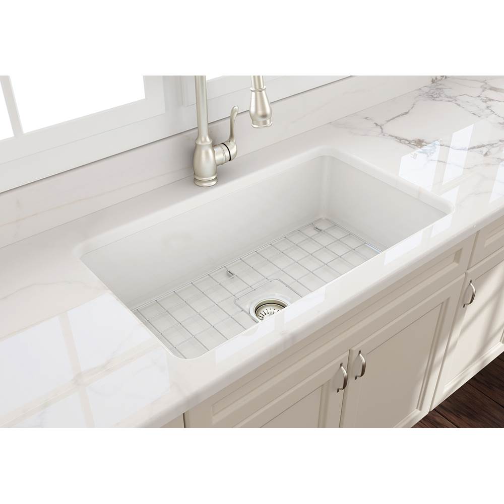 Sotto Dual-mount Fireclay 32 in. Single Bowl Kitchen Sink with Protective Bottom Grid and Strainer in White