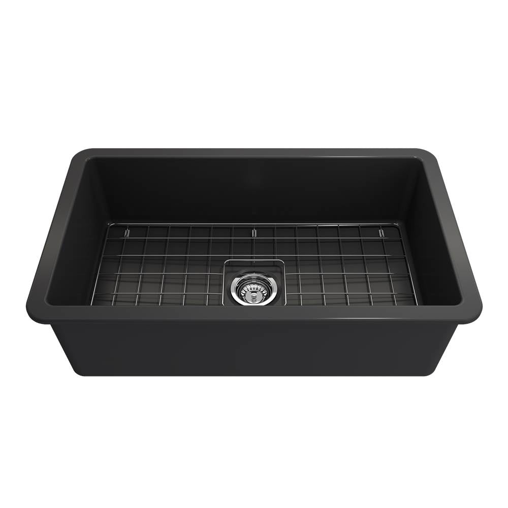 Sotto Dual-mount Fireclay 32 in. Single Bowl Kitchen Sink with Protective Bottom Grid and Strainer in White
