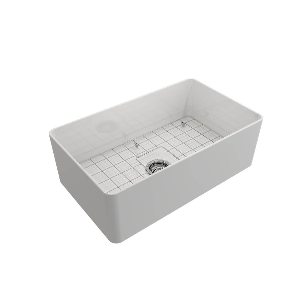 Aderci Ultra-Slim Farmhouse Apron Front Fireclay 30 in. Single Bowl Kitchen Sink with Protective Bottom Grid and Strainer in White