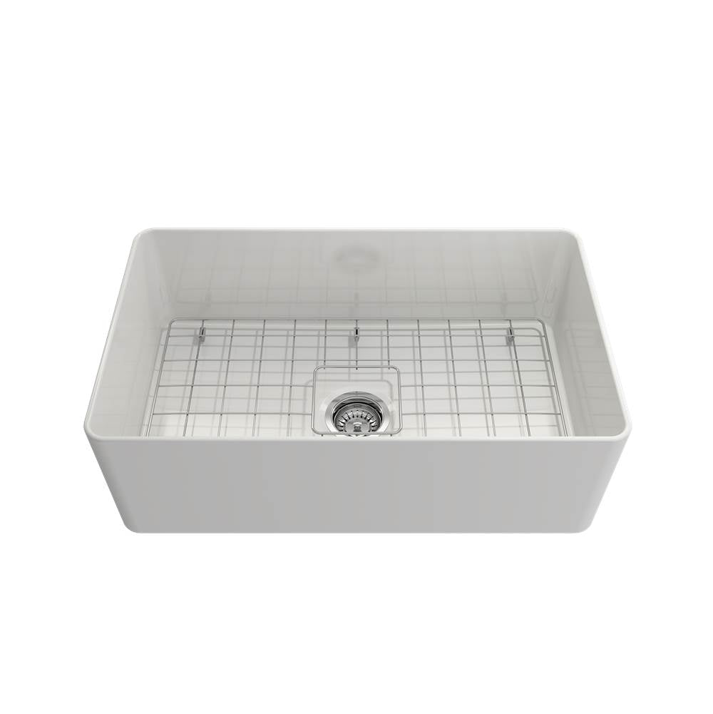 Aderci Ultra-Slim Farmhouse Apron Front Fireclay 30 in. Single Bowl Kitchen Sink with Protective Bottom Grid and Strainer in White