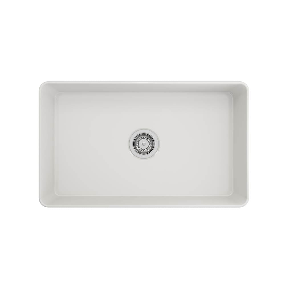 Aderci Ultra-Slim Farmhouse Apron Front Fireclay 30 in. Single Bowl Kitchen Sink with Protective Bottom Grid and Strainer in White