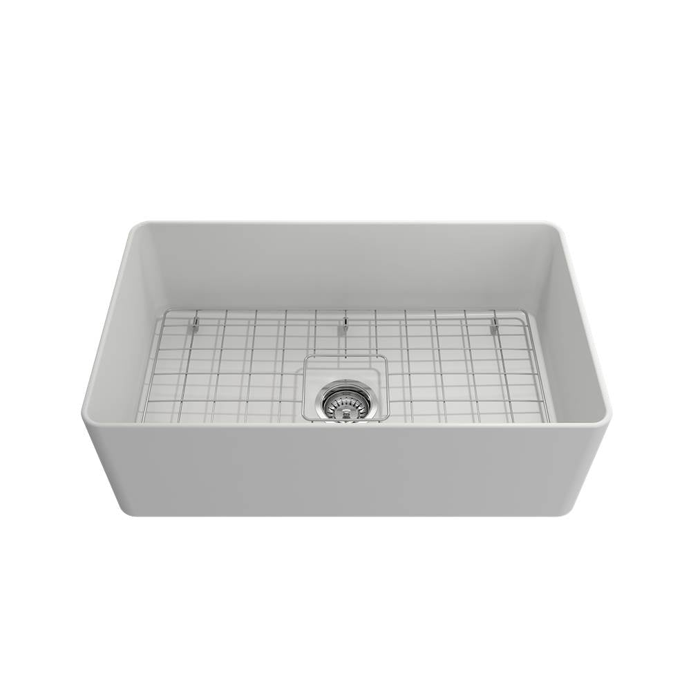 Aderci Ultra-Slim Farmhouse Apron Front Fireclay 30 in. Single Bowl Kitchen Sink with Protective Bottom Grid and Strainer in White