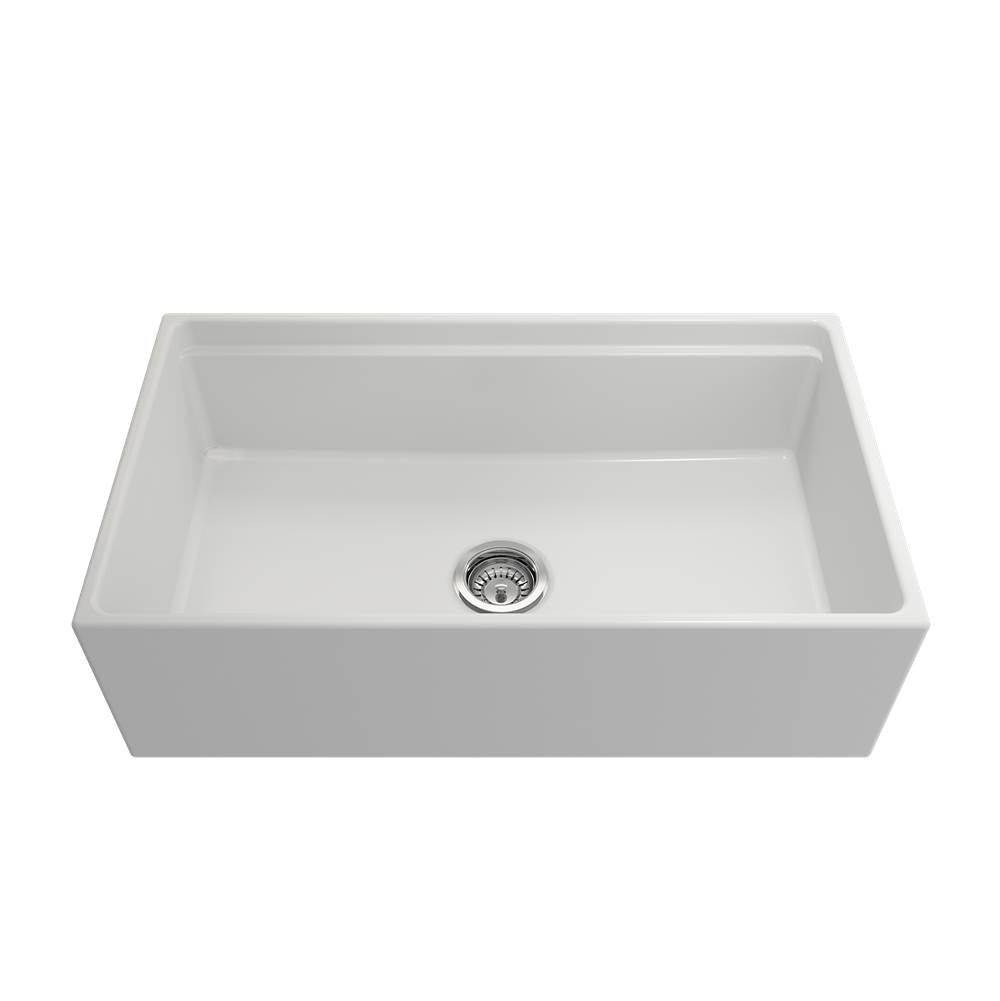 Contempo Step-Rim Apron Front Fireclay 33 in. Single Bowl Kitchen Sink with Integrated Work Station & Accessories in White