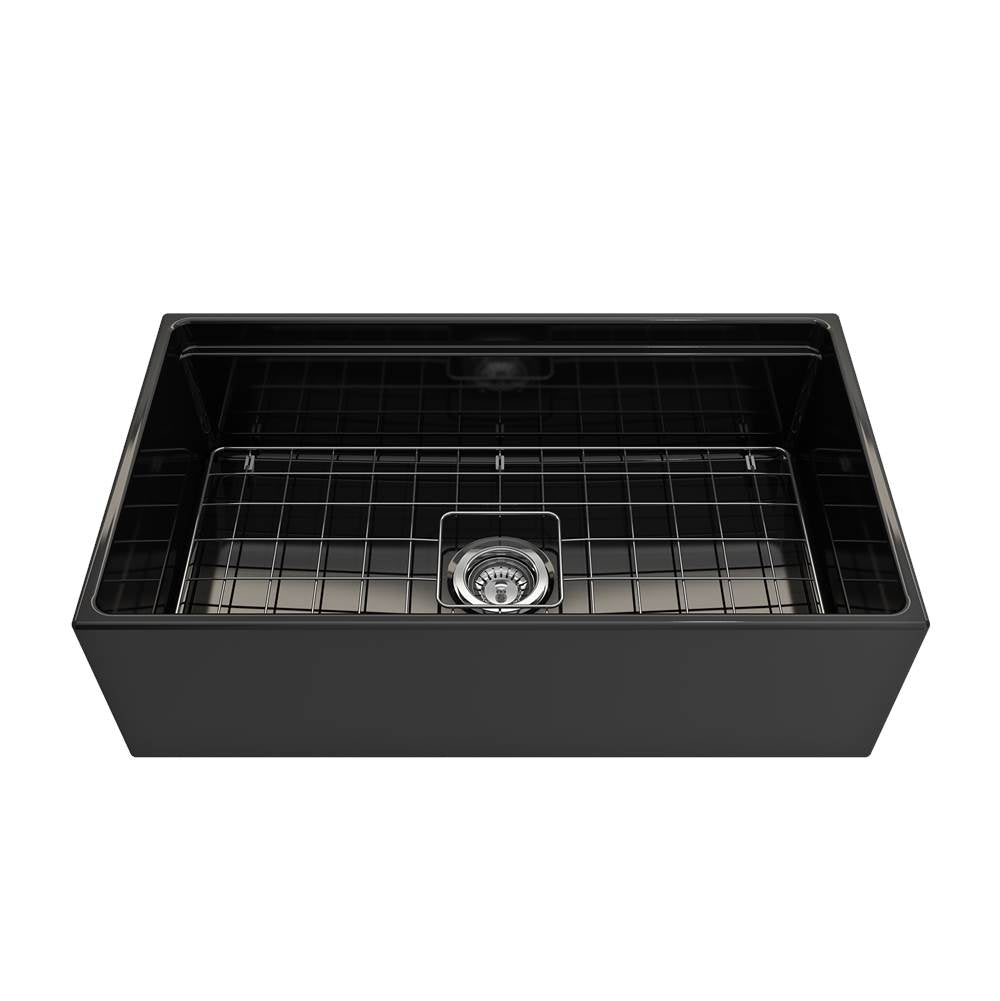Contempo Step-Rim Apron Front Fireclay 33 in. Single Bowl Kitchen Sink with Integrated Work Station & Accessories in White