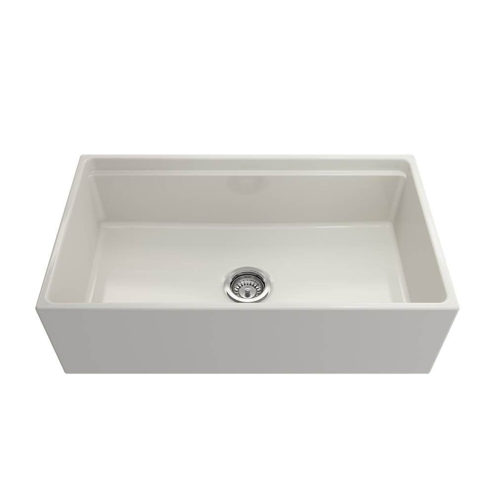 Contempo Step-Rim Apron Front Fireclay 33 in. Single Bowl Kitchen Sink with Integrated Work Station & Accessories in White