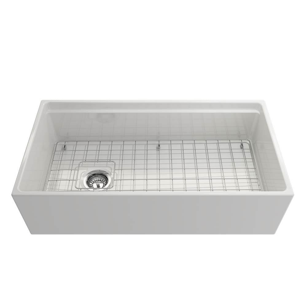 Contempo Step-Rim Apron Front Fireclay 36 in. Single Bowl Kitchen Sink with Integrated Work Station & Accessories in White