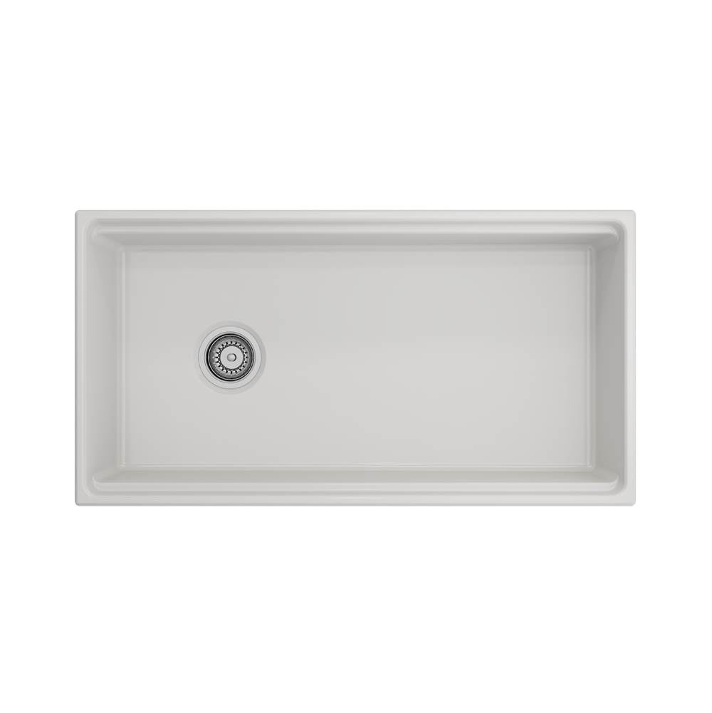 Contempo Step-Rim Apron Front Fireclay 36 in. Single Bowl Kitchen Sink with Integrated Work Station & Accessories in White