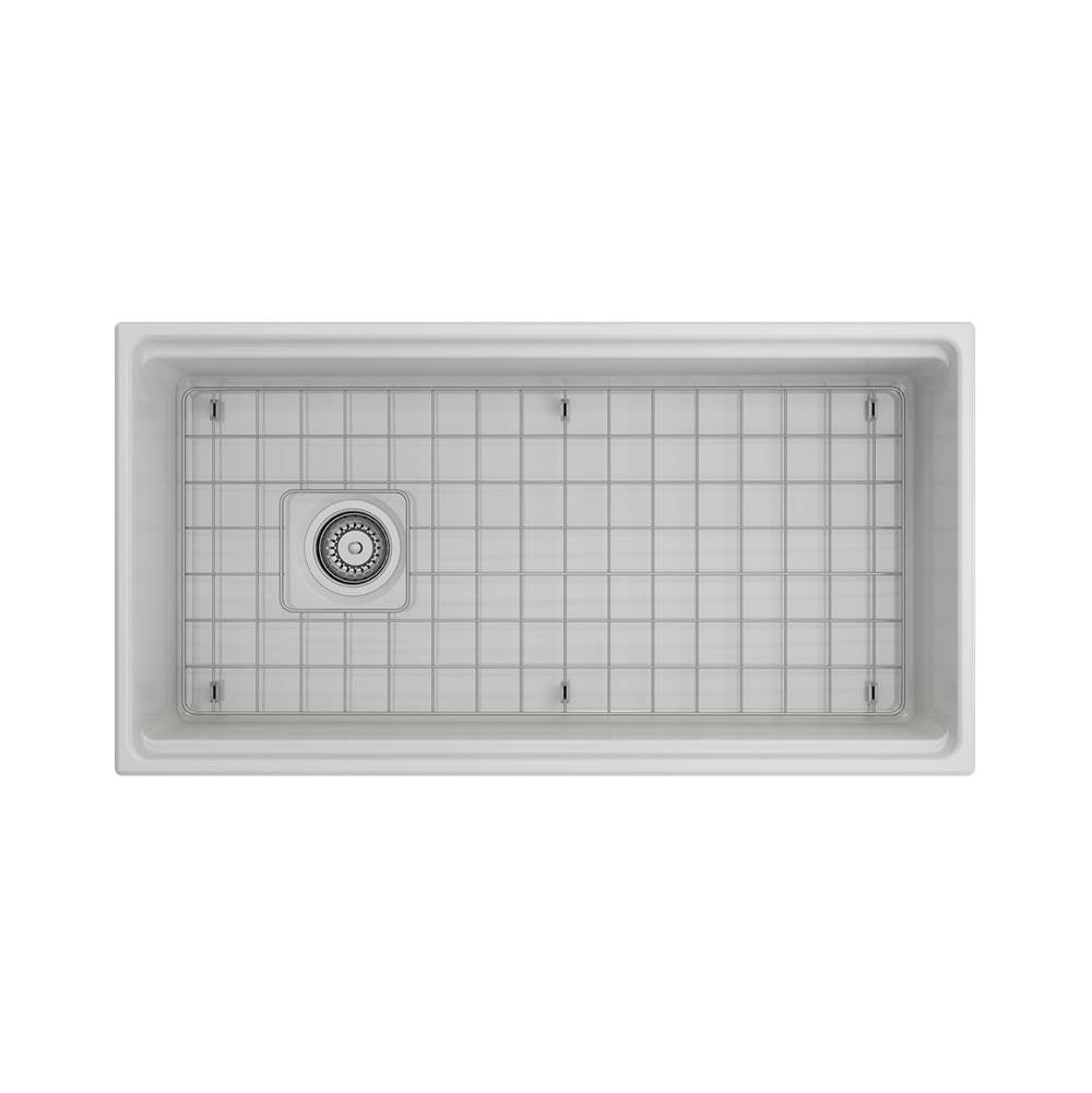 Contempo Step-Rim Apron Front Fireclay 36 in. Single Bowl Kitchen Sink with Integrated Work Station & Accessories in White