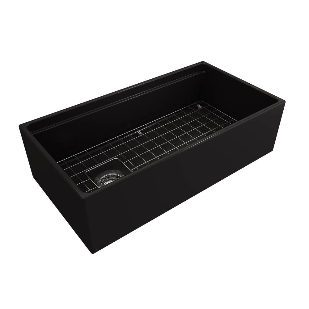 Contempo Step-Rim Apron Front Fireclay 36 in. Single Bowl Kitchen Sink with Integrated Work Station & Accessories in White