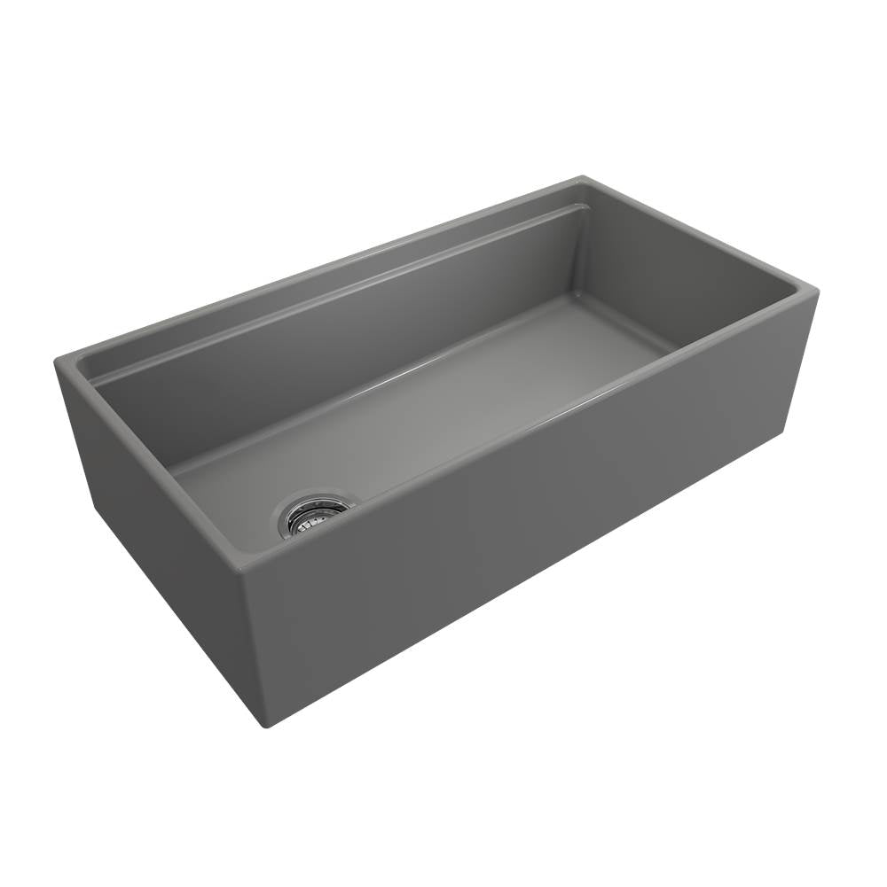 BOCCHI - Contempo Step-Rim Apron Front Fireclay 36 in. Single Bowl Kitchen Sink with Integrated Work Station & Accessories in Matte Gray - Matte Gray