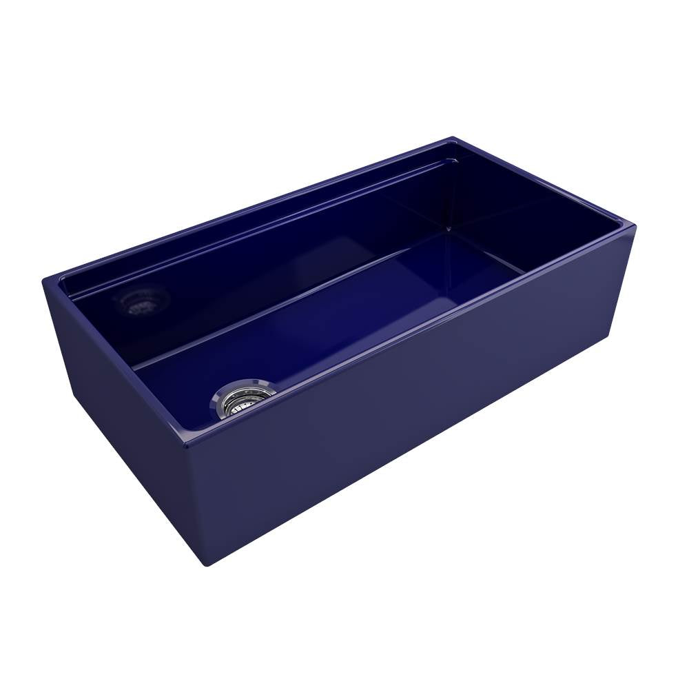 BOCCHI - Contempo Step-Rim Apron Front Fireclay 36 in. Single Bowl Kitchen Sink with Integrated Work Station & Accessories in Sapphire Blue - Sapphire Blue