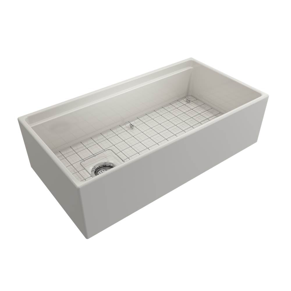 Contempo Step-Rim Apron Front Fireclay 36 in. Single Bowl Kitchen Sink with Integrated Work Station & Accessories in White