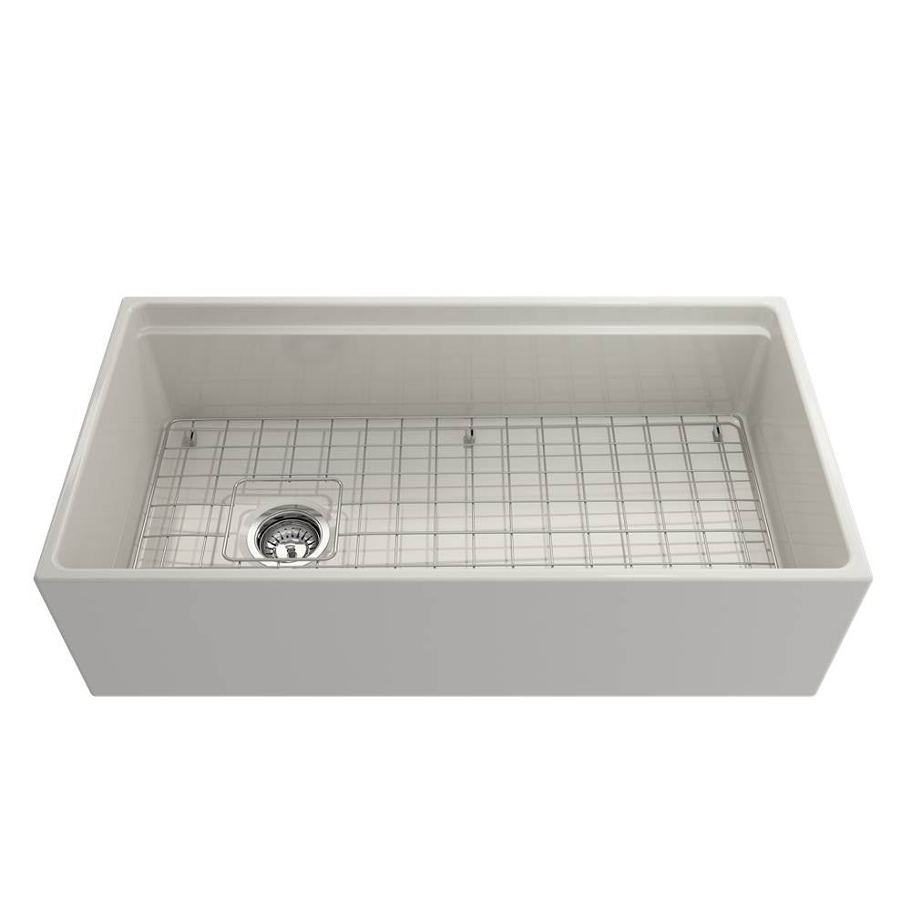 Contempo Step-Rim Apron Front Fireclay 36 in. Single Bowl Kitchen Sink with Integrated Work Station & Accessories in White