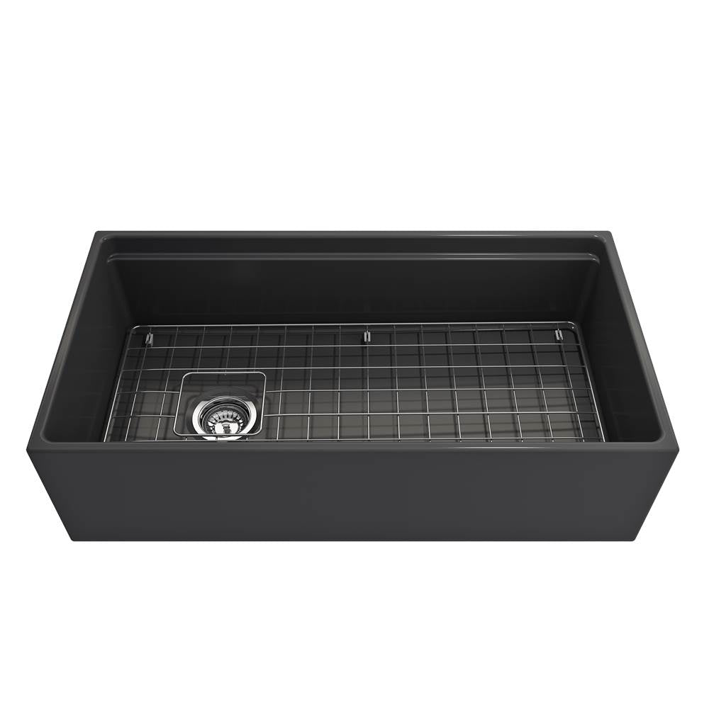 Contempo Step-Rim Apron Front Fireclay 36 in. Single Bowl Kitchen Sink with Integrated Work Station & Accessories in White