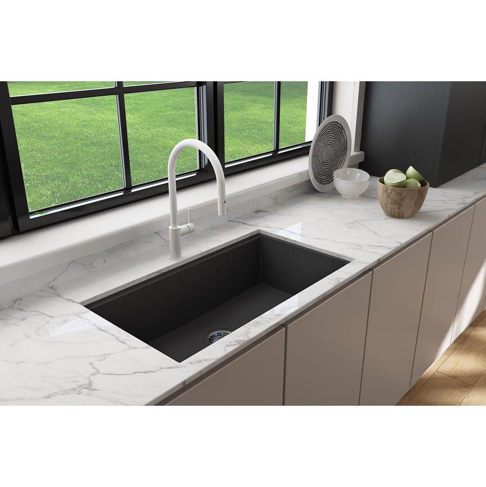 BOCCHI - Baveno Lux Dual-Mount 34''. Single Bowl Granite Composite Kitchen Sink with Integrated Workstation and Accessories in Matte Black - Matte Black