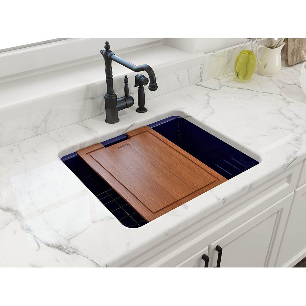BOCCHI - Sotto Dual-Mount Fireclay 24 in. Single Bowl Kitchen Sink with Protective Bottom Grid and Strainer in Sapphire Blue - Sapphire Blue