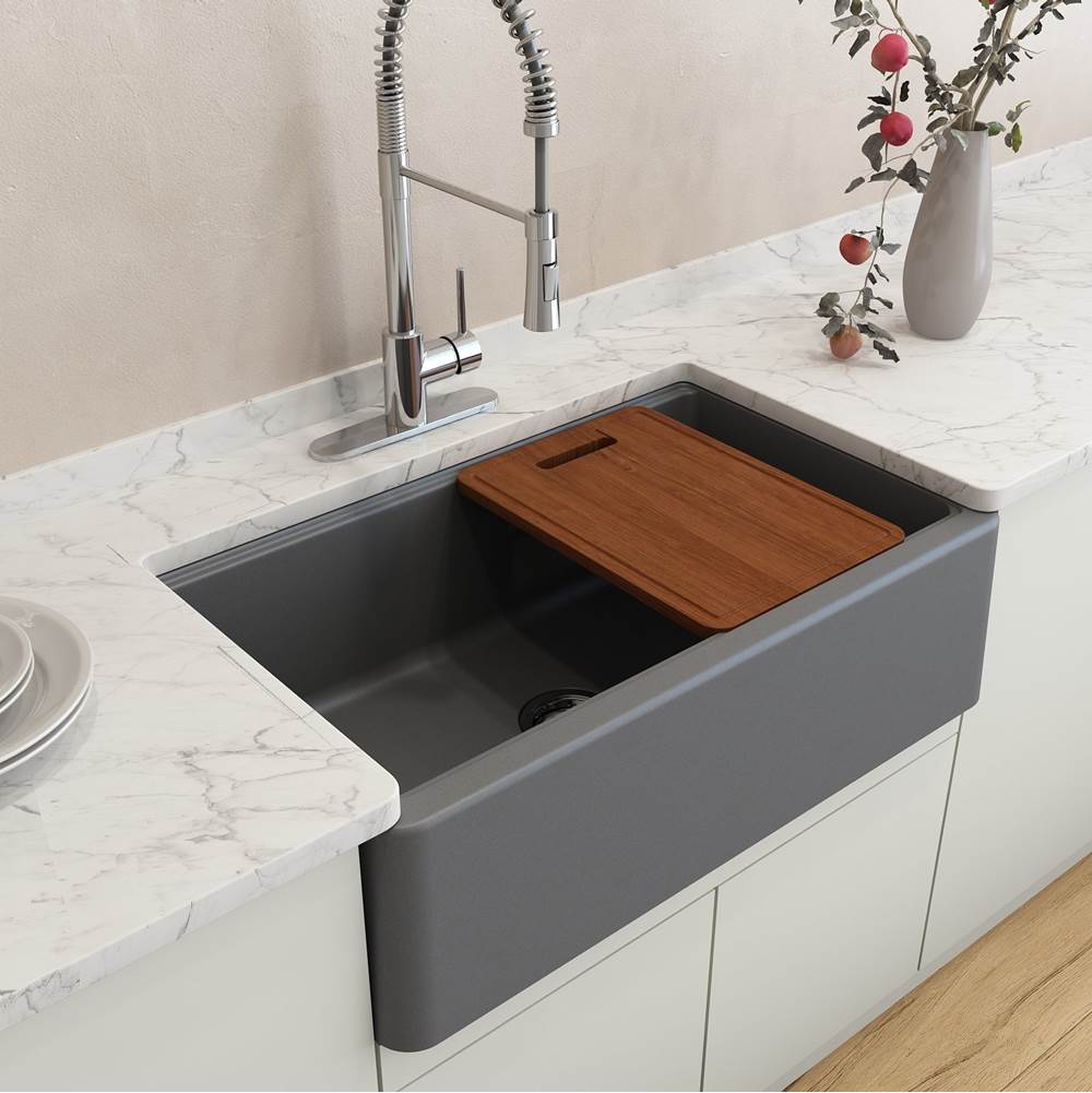 Arona Apron-Front 33 in. Single Bowl Granite Composite Kitchen Sink with Integrated Workstation and Accessories in Matte Black