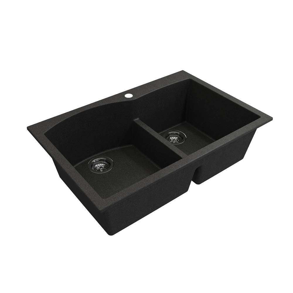 Campino Duo Dual Mount Granite Composite 33 in. 60/40 Double Bowl Kitchen Sink with Strainers in Matte Black
